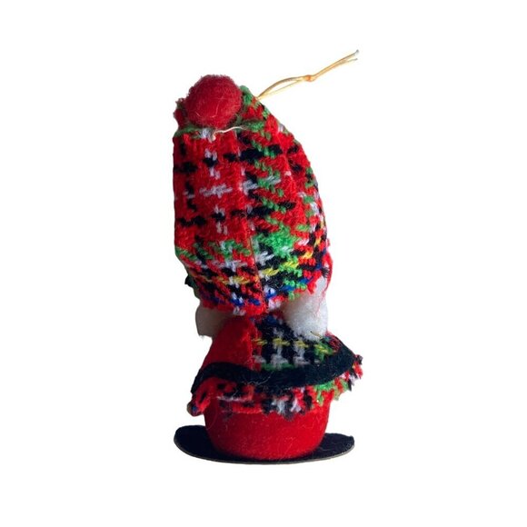Vintage Christmas Elf Ornament Red Plaid 3.5 inches Gnome Scandinavian Style - Picture 4 of 5
